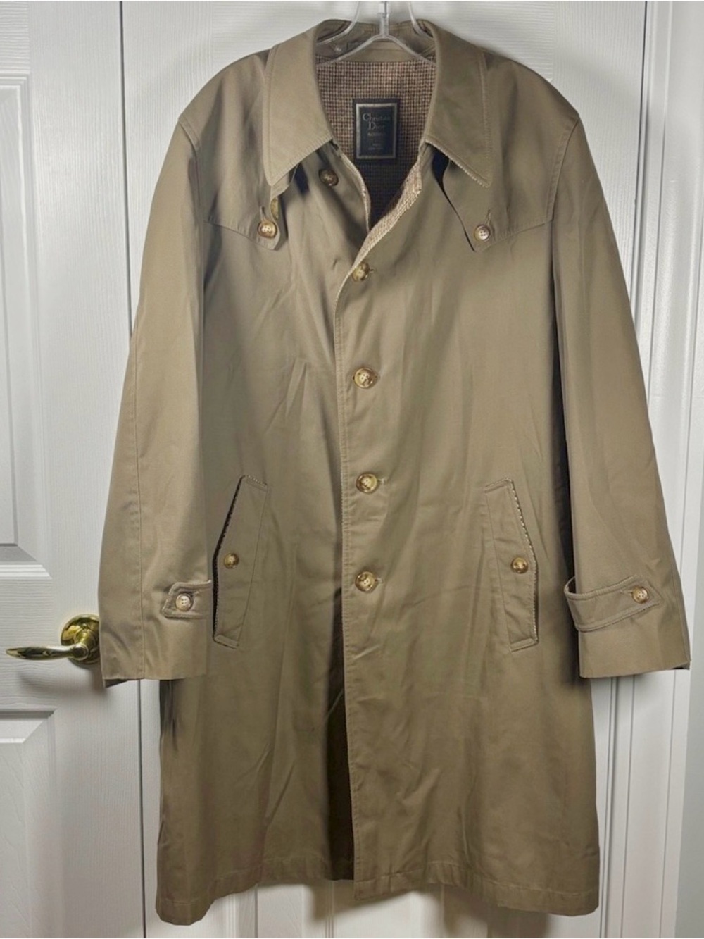 Vintage Christian Doir Monsieur Trench Coat 42 R Wool Lined Belted Jacket Olive